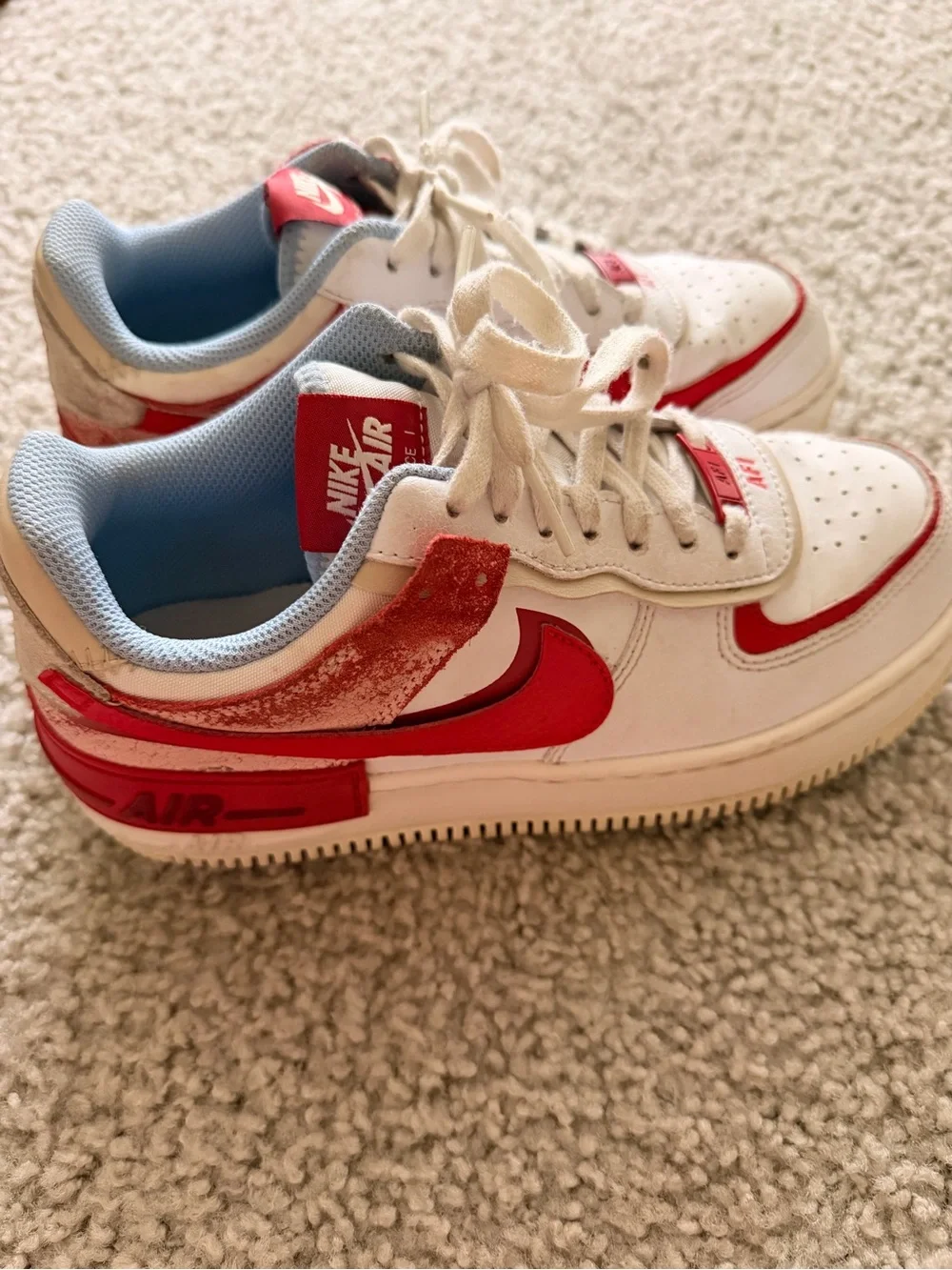 Nike Kids White and Red Air Force 1 Sneakers